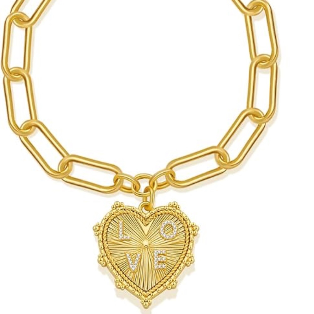 New Liv Oliver 18k Gold Plated Heart Charm Bracelet